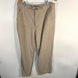 Centro Mens Linen Blend Drawstring Pants Khaki Tan Size Large 36-38 Relaxed Fit